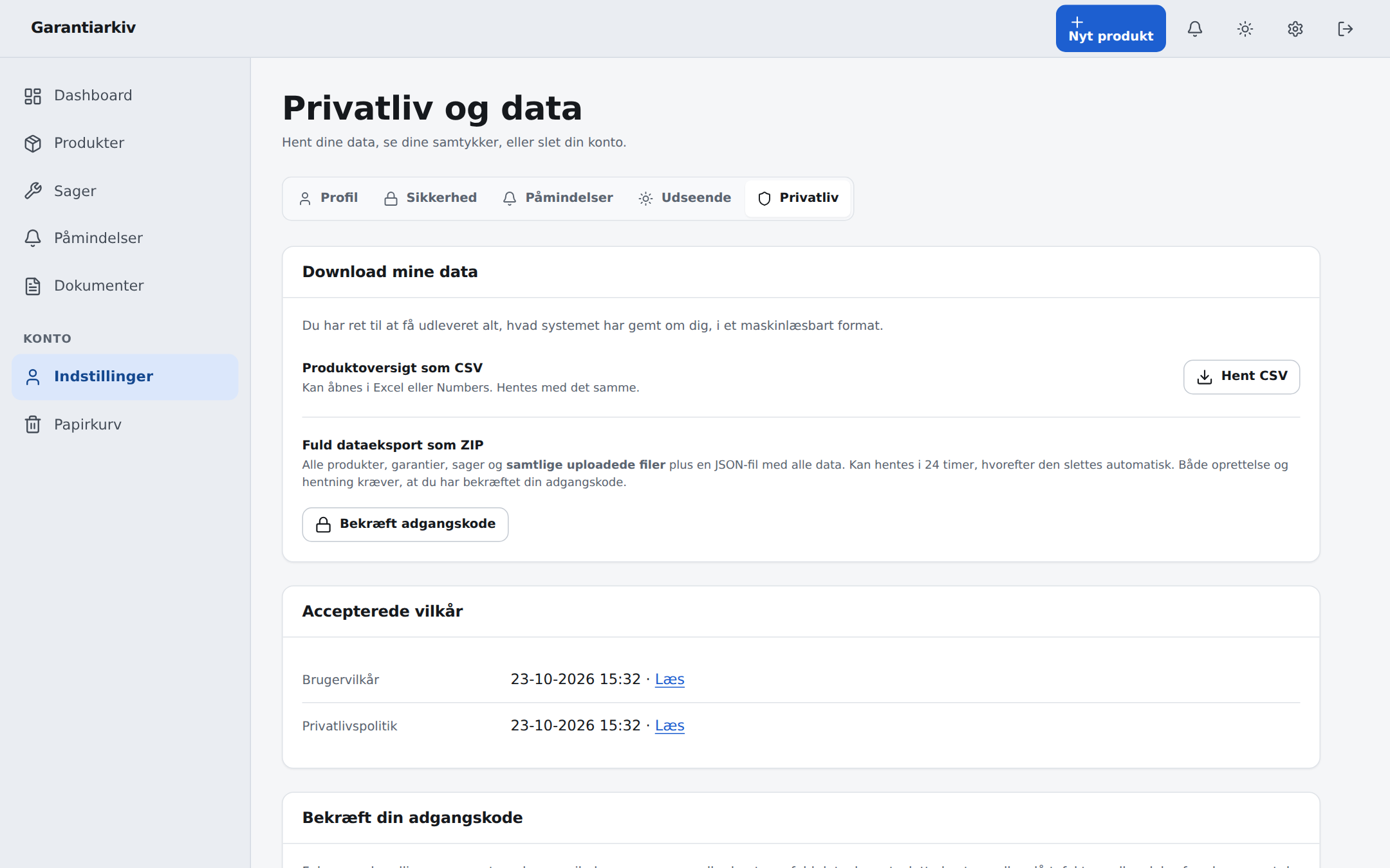 Dine data er dine: eksport som CSV eller fuld ZIP